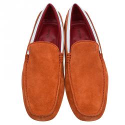 Pre Owned Tod's Ferrari Orange Suede and White Leather Loafers Size 42.5