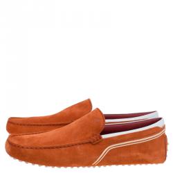 Pre Owned Tod's Ferrari Orange Suede and White Leather Loafers Size 42.5
