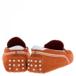 Pre Owned Tod's Ferrari Orange Suede and White Leather Loafers Size 42.5