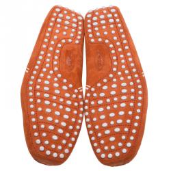 Pre Owned Tod's Ferrari Orange Suede and White Leather Loafers Size 42.5
