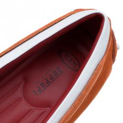 Pre Owned Tod's Ferrari Orange Suede and White Leather Loafers Size 42.5