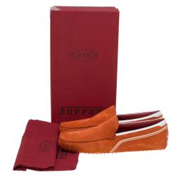 Pre Owned Tod's Ferrari Orange Suede and White Leather Loafers Size 42.5