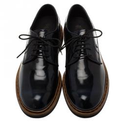 Pre Owned Tod's Denim Blue Leather Oxfords Size 41