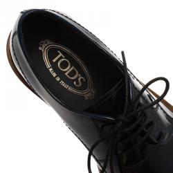 Pre Owned Tod's Denim Blue Leather Oxfords Size 41