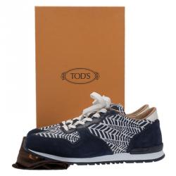Tod's Two Tone Printed Leather and Suede Sneakers Size 42.5