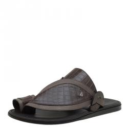 Tod's Brown Croc Embossed Leather Sandals Size 41