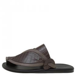 Tod's Brown Croc Embossed Leather Sandals Size 41