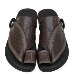 Tod's Brown Croc Embossed Leather Sandals Size 41