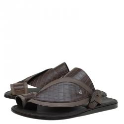 Tod's Brown Croc Embossed Leather Sandals Size 41