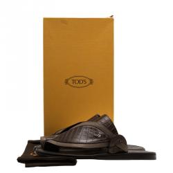 Tod's Brown Croc Embossed Leather Sandals Size 41