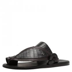 Tod's Black Croc Embossed Leather Sandals Size 39.5