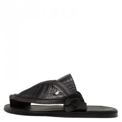 Tod's Black Croc Embossed Leather Sandals Size 39.5