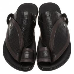 Tod's Black Croc Embossed Leather Sandals Size 39.5