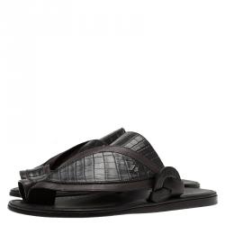 Tod's Black Croc Embossed Leather Sandals Size 39.5