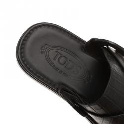 Tod's Black Croc Embossed Leather Sandals Size 39.5