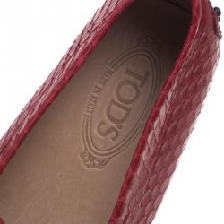 Pre Owned حذاء بيني لوفرز تودز جلد ثعبان أحمر داكن مقاس 44