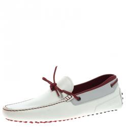 Pre Owned حذاء لوفرز تودز فور فيراري جلد أبيض وأحمر بفيونكة مقاس 43