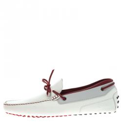 Pre Owned حذاء لوفرز تودز فور فيراري جلد أبيض وأحمر بفيونكة مقاس 43