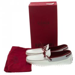 Pre Owned حذاء لوفرز تودز فور فيراري جلد أبيض وأحمر بفيونكة مقاس 43