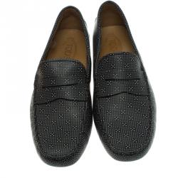Pre Owned Tod's Black Printed Leather Loafers Size 44.5