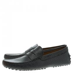 Pre Owned Tod's Black Printed Leather Loafers Size 44.5