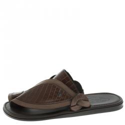 Tod's Brown Croc Embossed Leather Sandals Size 41.5