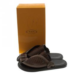 Tod's Brown Croc Embossed Leather Sandals Size 41.5