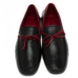 Pre Owned حذاء لوفرز تودز فيونكة جلد أحمر وأسود مقاس 42