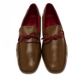 Pre Owned Tod's For Ferrari Brown Leather Bow Loafers Size 42