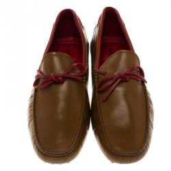 Pre Owned Tod's For Ferrari Brown Leather Bow Loafers Size 43
