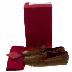 Pre Owned Tod's For Ferrari Brown Leather Bow Loafers Size 43