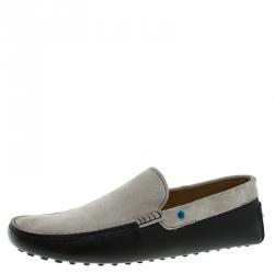 Pre Owned Tod's Two Tone Suede And Leather Eyelet Detail Loafers Size 44