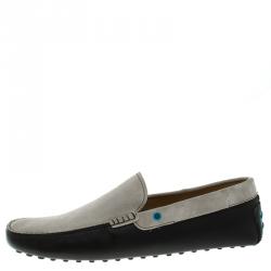 Pre Owned Tod's Two Tone Suede And Leather Eyelet Detail Loafers Size 44