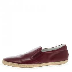 Tod's Burgundy Leather Espadrille Slip On Sneakers Size 42.5