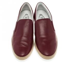 Tod's Burgundy Leather Espadrille Slip On Sneakers Size 42.5