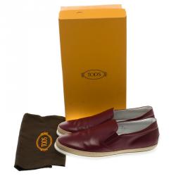 Tod's Burgundy Leather Espadrille Slip On Sneakers Size 42.5