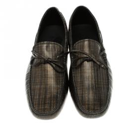 مملوكة مسبقًا Tod's Two Tone Metallic Printed Leather Bow Loafers Size 44