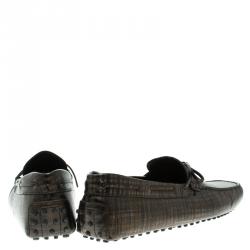 مملوكة مسبقًا Tod's Two Tone Metallic Printed Leather Bow Loafers Size 44