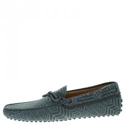 Pre Owned Tod's Grey Printed Leather Bow Loafers Size 44