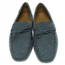Pre Owned Tod's Grey Printed Leather Bow Loafers Size 44