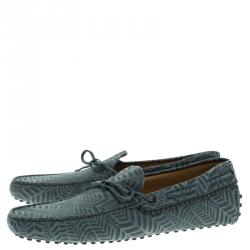Pre Owned Tod's Grey Printed Leather Bow Loafers Size 44