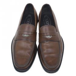 Pre Owned حذاء تودز بيني لوفرز  جلد بني مقاس 41