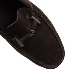 Pre Owned Tod's Brown Suede Horsebit Buckle Loafers Size 41