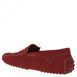 Pre Owned Tod's for Ferrari Red Suede Penny Loafers Size 44