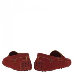 Pre Owned Tod's for Ferrari Red Suede Penny Loafers Size 44