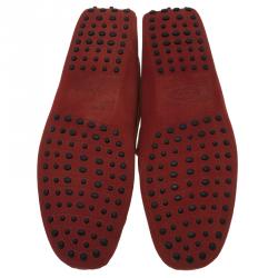 Pre Owned Tod's for Ferrari Red Suede Penny Loafers Size 44