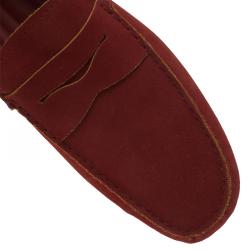 Pre Owned Tod's for Ferrari Red Suede Penny Loafers Size 44