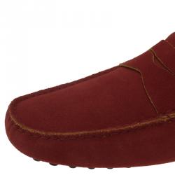 Pre Owned Tod's for Ferrari Red Suede Penny Loafers Size 44