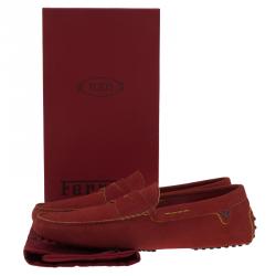 Pre Owned Tod's for Ferrari Red Suede Penny Loafers Size 44