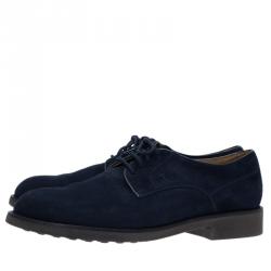 Pre Owned Tod's Navy Blue Suede Lace Up Oxfords Size 44